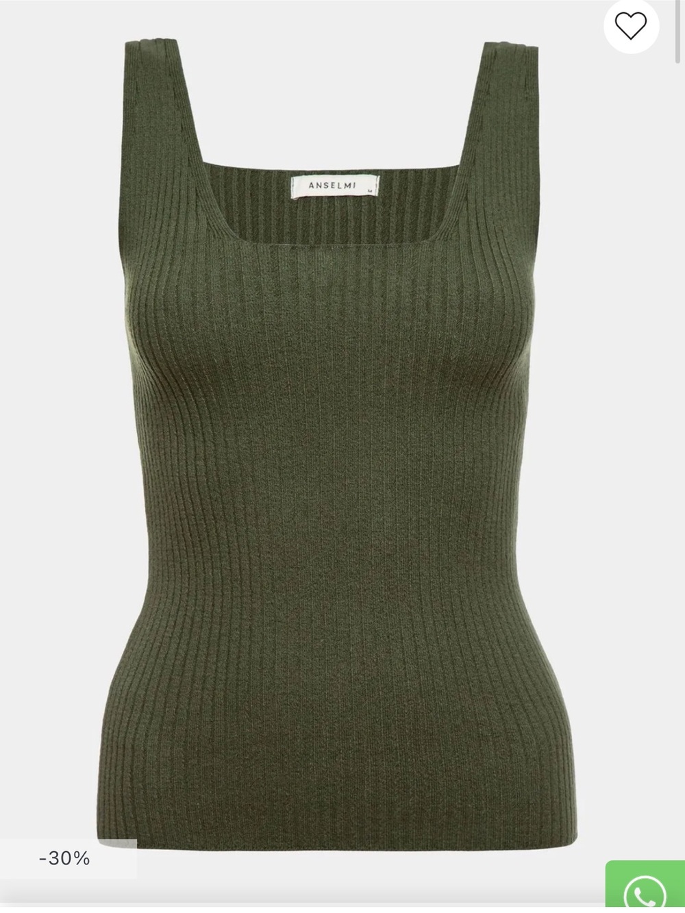 Anselmi Olive Ribbed Square-Neck Tank - Picture 4 of 8